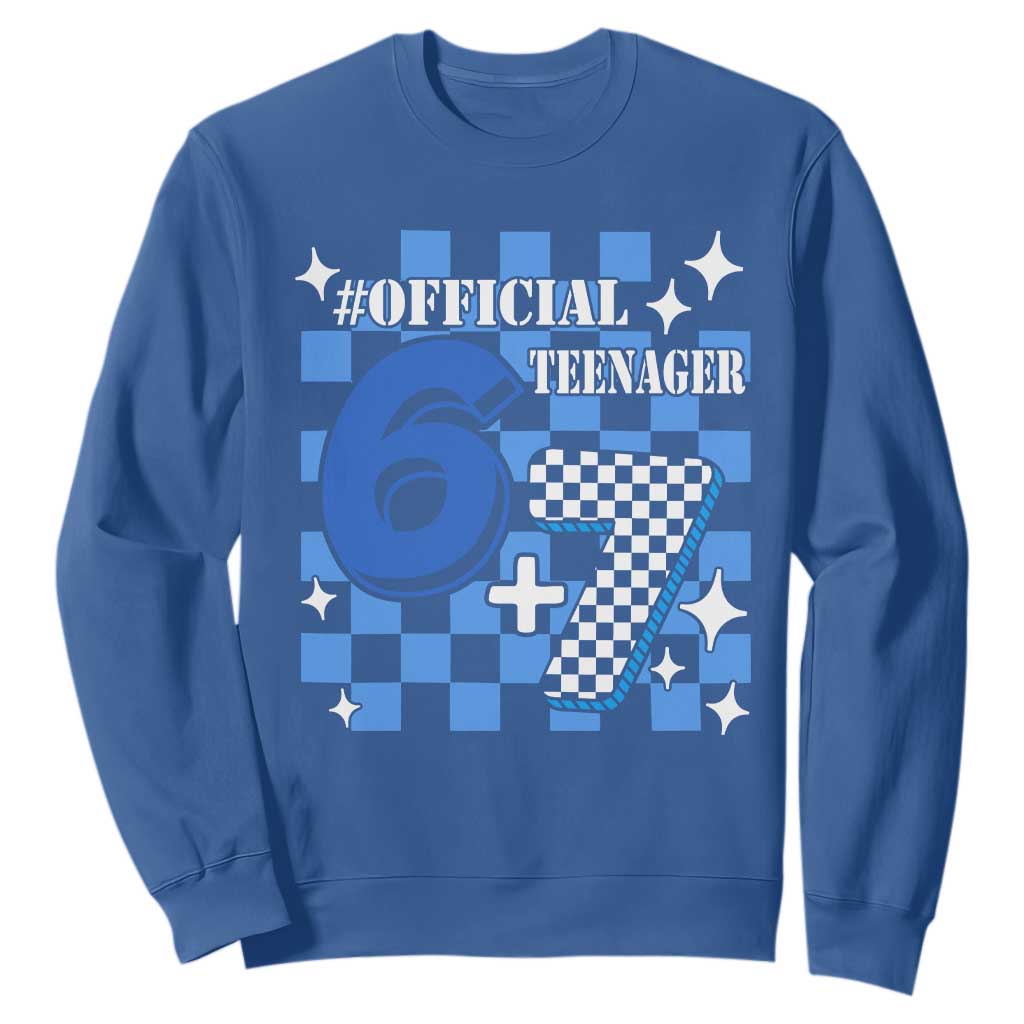 Funny 13th Birthday Official Teenager Sweatshirt 6+7 13 Year Old Boys Kids Checkered 67 Meme TS10 Royal Blue Print Your Wear