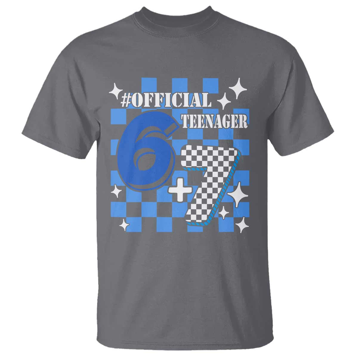 Funny 13th Birthday Official Teenager T Shirt 6+7 13 Year Old Boys Kids Checkered 67 Meme TS10 Charcoal Print Your Wear