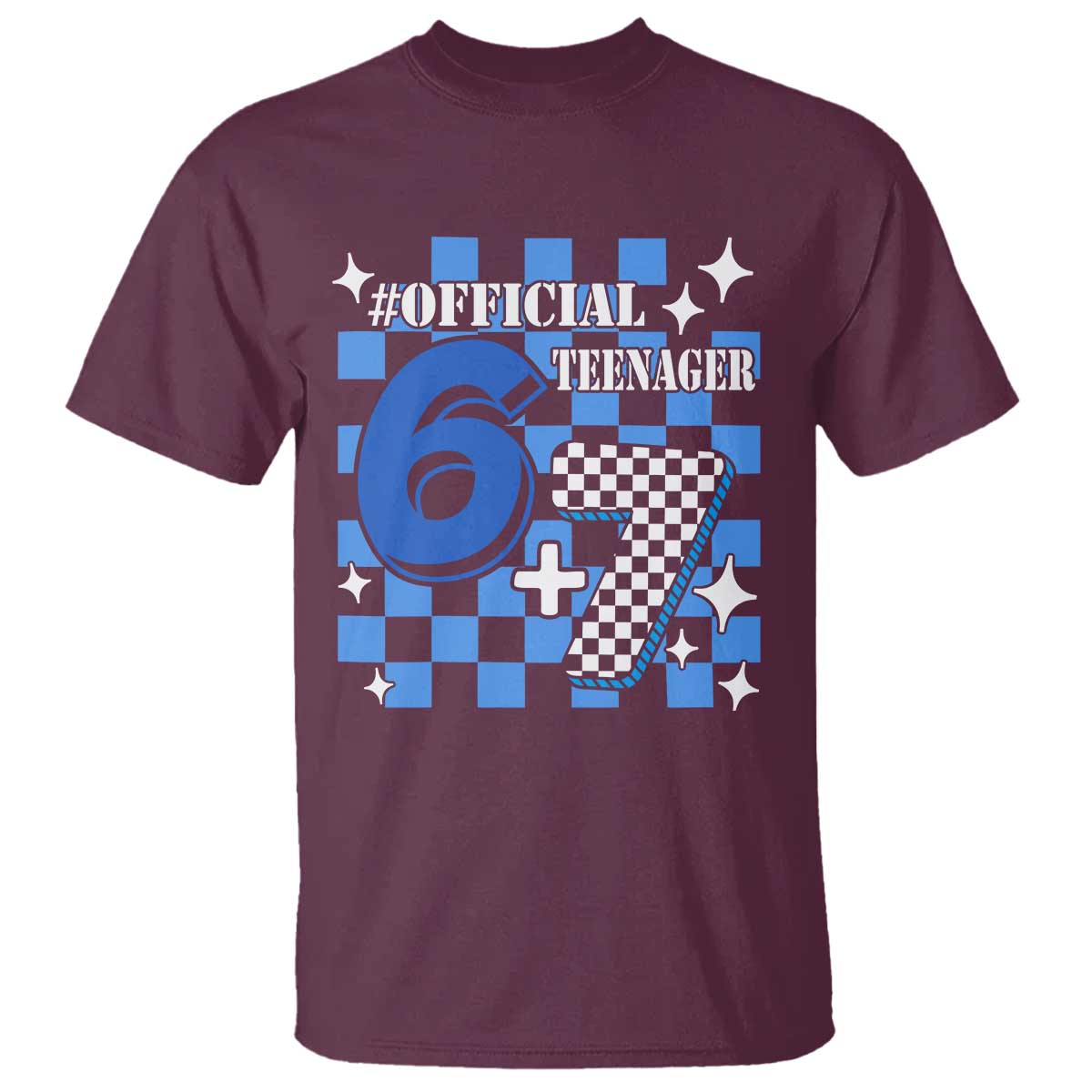 Funny 13th Birthday Official Teenager T Shirt 6+7 13 Year Old Boys Kids Checkered 67 Meme TS10 Maroon Print Your Wear