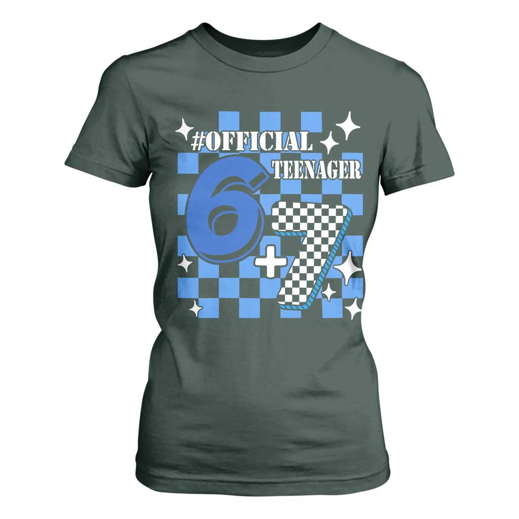 Funny 13th Birthday Official Teenager T Shirt For Women 6+7 13 Year Old Boys Kids Checkered 67 Meme TS10 Dark Forest Green Print Your Wear