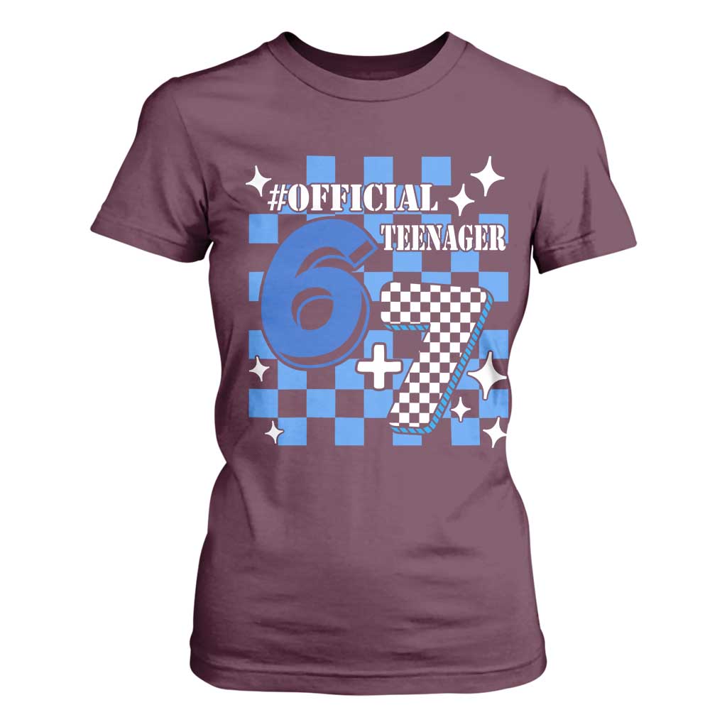 Funny 13th Birthday Official Teenager T Shirt For Women 6+7 13 Year Old Boys Kids Checkered 67 Meme TS10 Maroon Print Your Wear