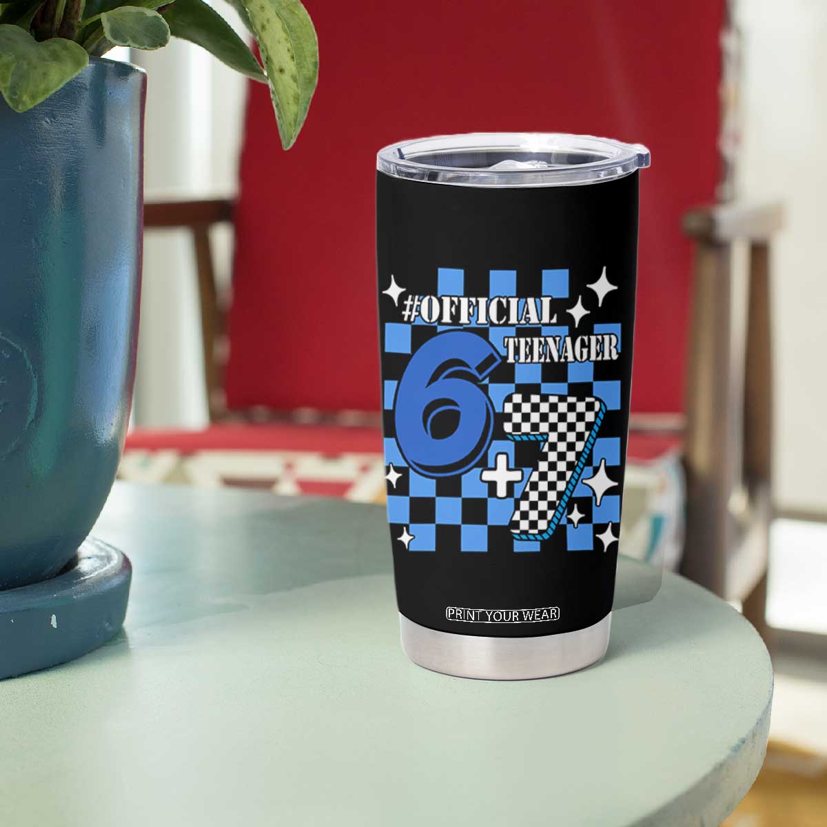 Funny 13th Birthday Official Teenager Tumbler Cup 6+7 13 Year Old Boys Kids Checkered 67 Meme TS10 Print Your Wear