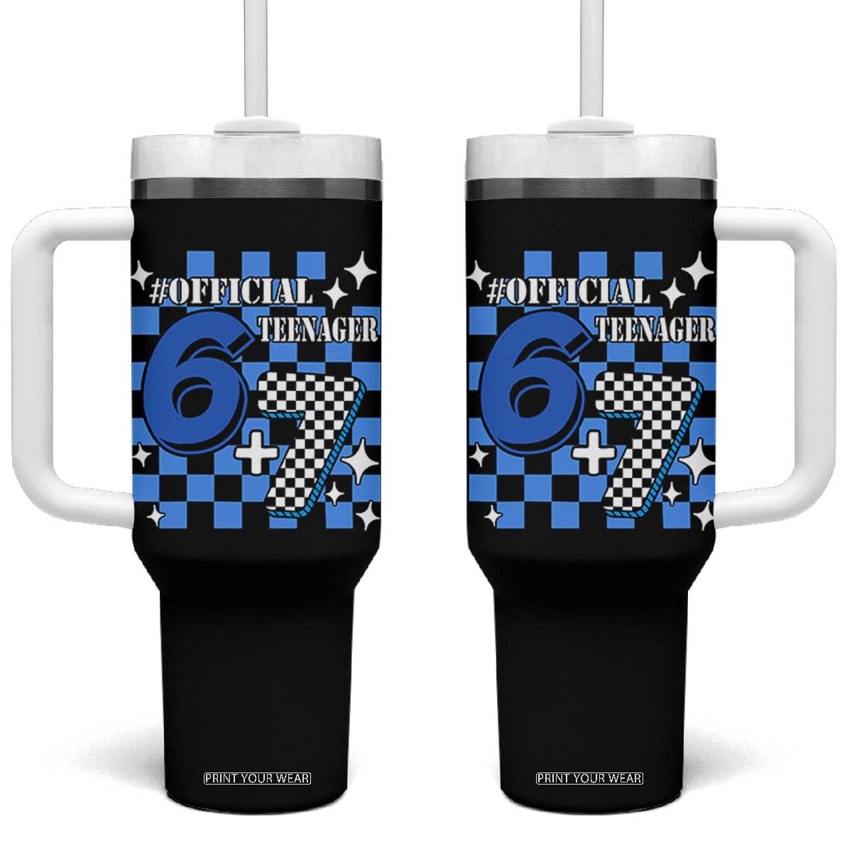 Funny 13th Birthday Official Teenager Tumbler With Handle 6+7 13 Year Old Boys Kids Checkered 67 Meme TS10 One Size: 40 oz Black Print Your Wear