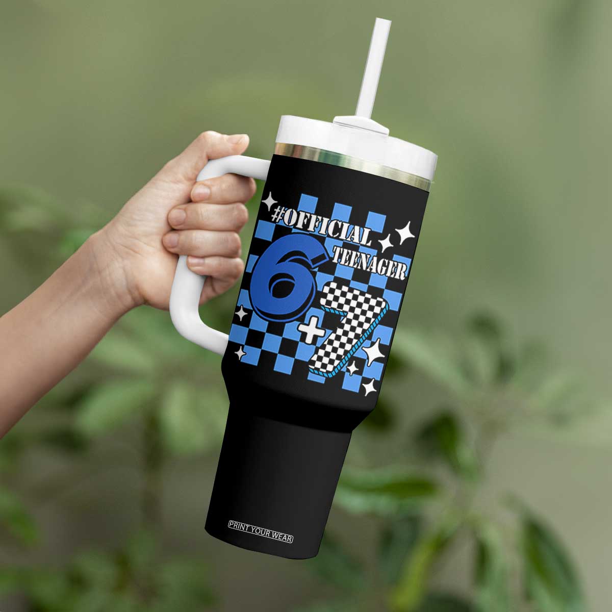 Funny 13th Birthday Official Teenager Tumbler With Handle 6+7 13 Year Old Boys Kids Checkered 67 Meme TS10 Print Your Wear