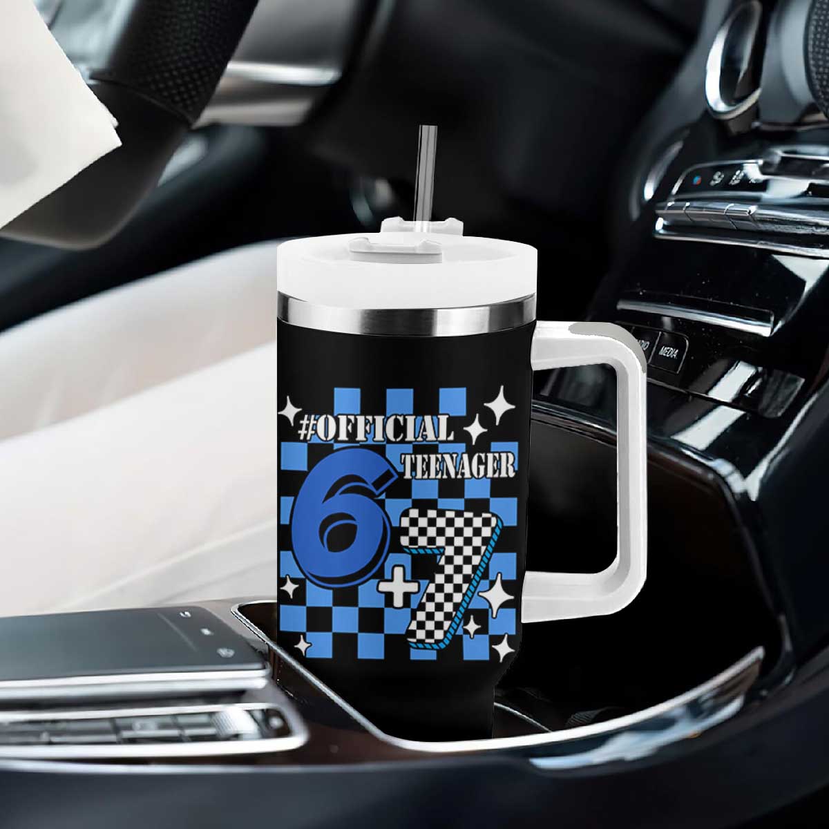 Funny 13th Birthday Official Teenager Tumbler With Handle 6+7 13 Year Old Boys Kids Checkered 67 Meme TS10 Print Your Wear