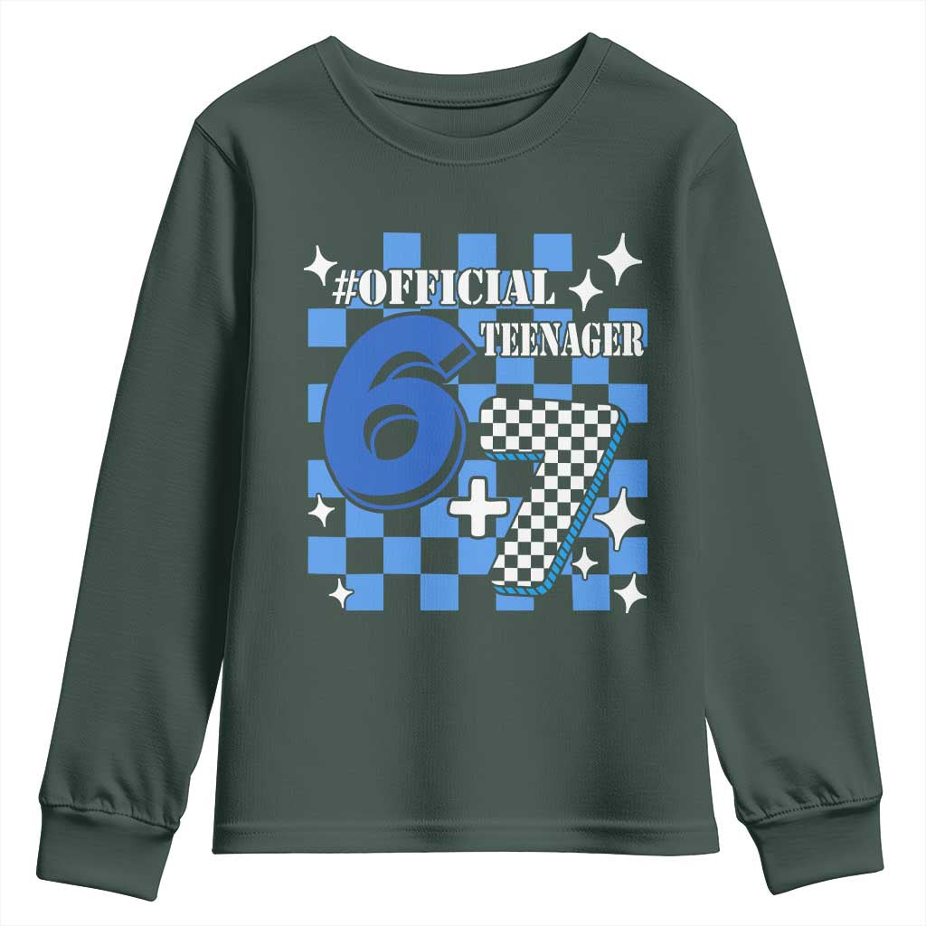 Funny 13th Birthday Official Teenager Youth Sweatshirt 6+7 13 Year Old Boys Kids Checkered 67 Meme TS10 Dark Forest Green Print Your Wear
