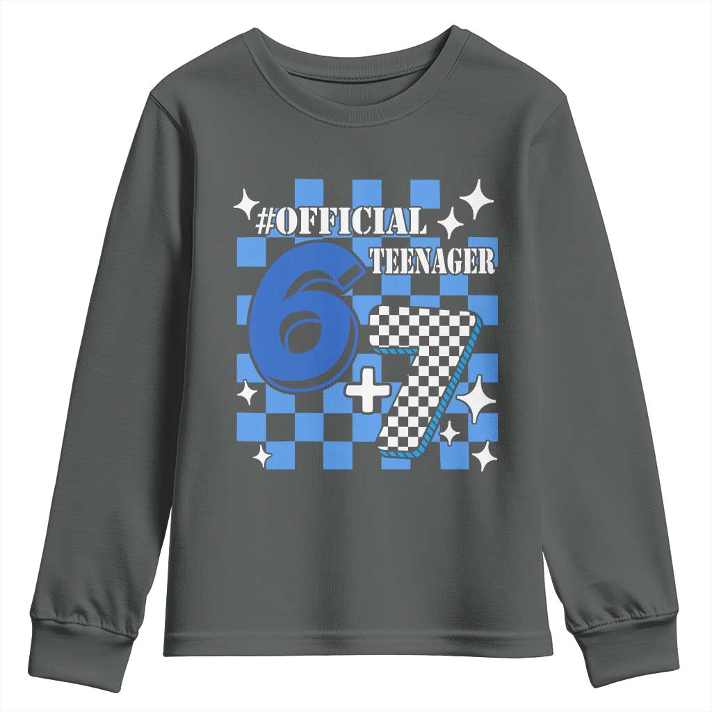 Funny 13th Birthday Official Teenager Youth Sweatshirt 6+7 13 Year Old Boys Kids Checkered 67 Meme TS10 Dark Heather Print Your Wear