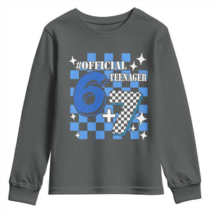 Funny 13th Birthday Official Teenager Youth Sweatshirt 6+7 13 Year Old Boys Kids Checkered 67 Meme TS10 Dark Heather Print Your Wear
