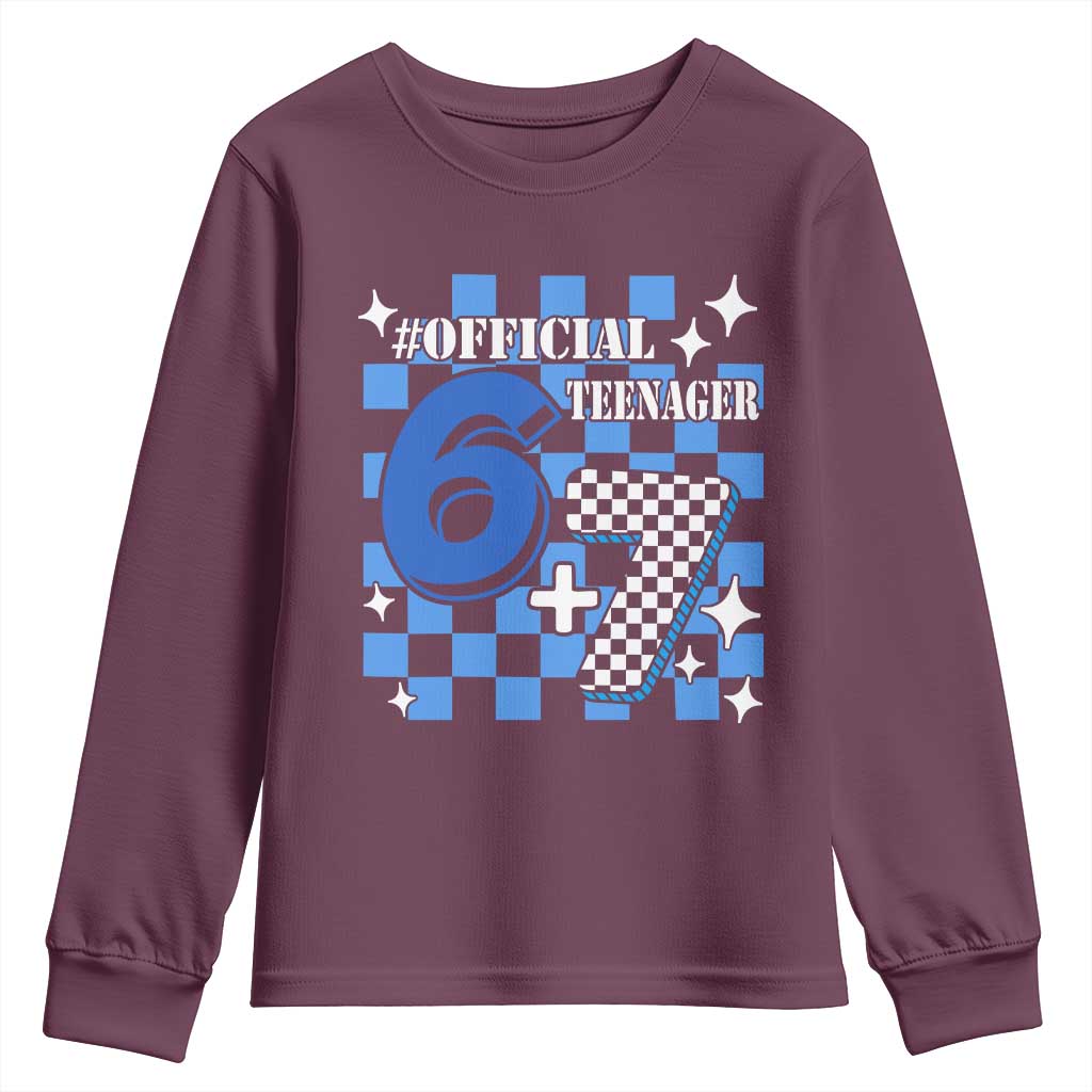 Funny 13th Birthday Official Teenager Youth Sweatshirt 6+7 13 Year Old Boys Kids Checkered 67 Meme TS10 Maroon Print Your Wear