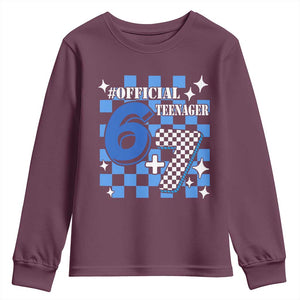 Funny 13th Birthday Official Teenager Youth Sweatshirt 6+7 13 Year Old Boys Kids Checkered 67 Meme TS10 Maroon Print Your Wear