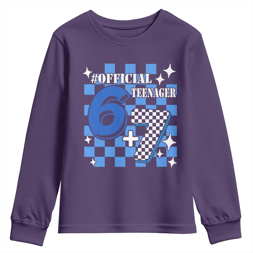Funny 13th Birthday Official Teenager Youth Sweatshirt 6+7 13 Year Old Boys Kids Checkered 67 Meme TS10 Purple Print Your Wear