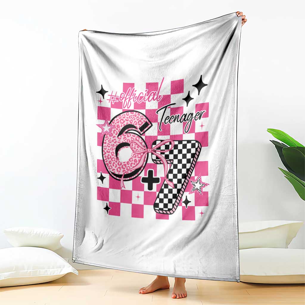Funny 13th Birthday Official Teenager Throw Blanket 6+7 13 Year Old Kids Girls Pink Checkered 67 Meme TS10 Print Your Wear