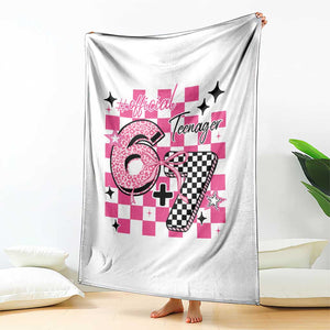 Funny 13th Birthday Official Teenager Throw Blanket 6+7 13 Year Old Kids Girls Pink Checkered 67 Meme TS10 Print Your Wear