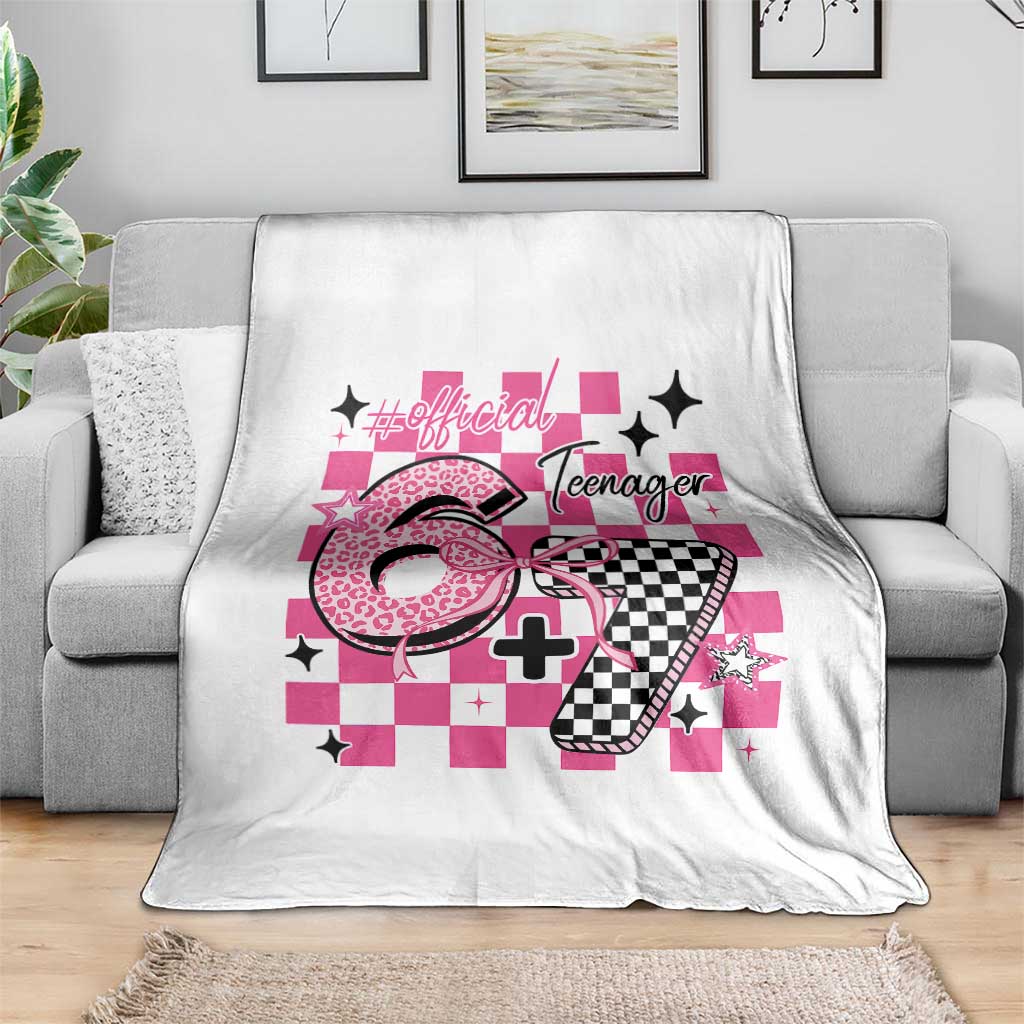 Funny 13th Birthday Official Teenager Throw Blanket 6+7 13 Year Old Kids Girls Pink Checkered 67 Meme TS10 Print Your Wear
