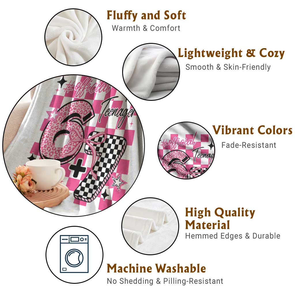 Funny 13th Birthday Official Teenager Throw Blanket 6+7 13 Year Old Kids Girls Pink Checkered 67 Meme TS10 Print Your Wear