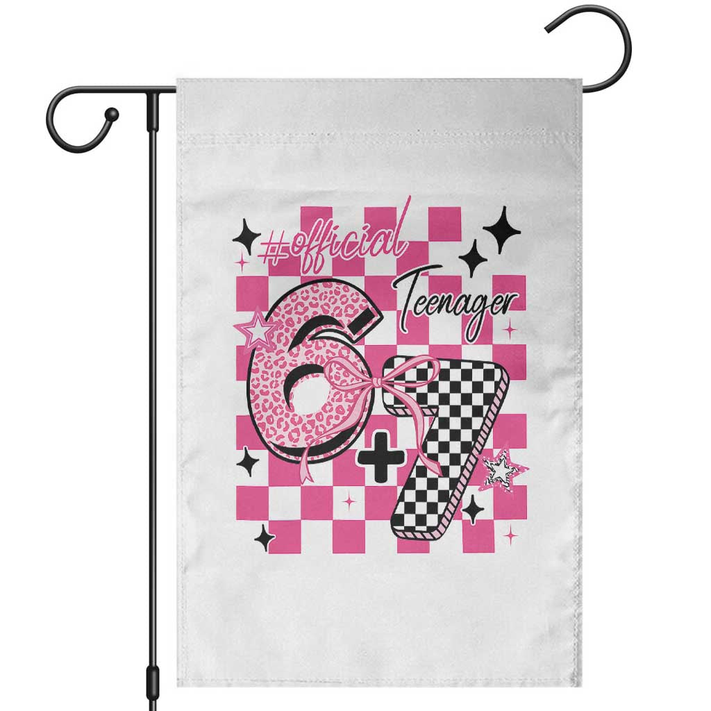 Funny 13th Birthday Official Teenager Garden Flag 6+7 13 Year Old Kids Girls Pink Checkered 67 Meme TS10 White Print Your Wear