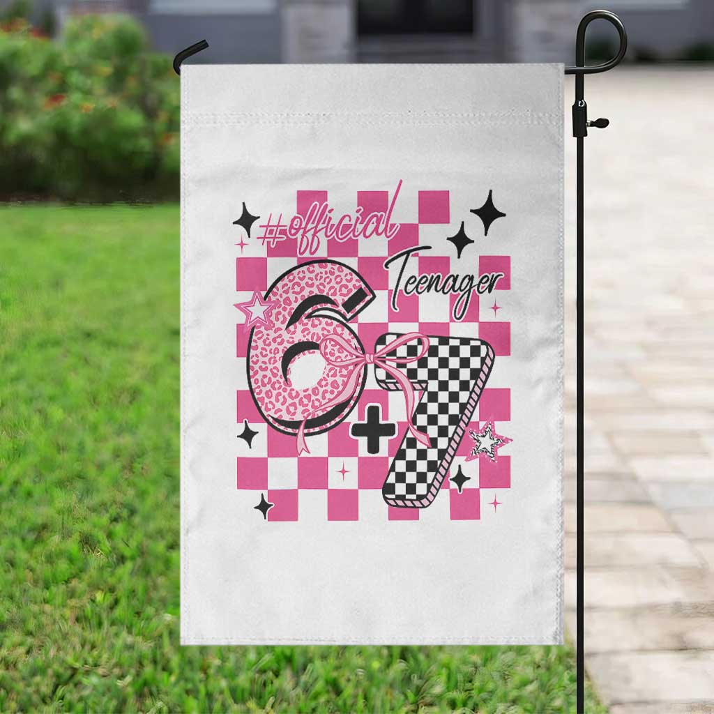 Funny 13th Birthday Official Teenager Garden Flag 6+7 13 Year Old Kids Girls Pink Checkered 67 Meme TS10 Print Your Wear