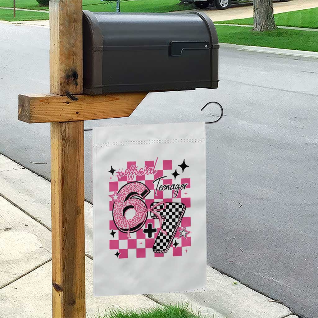 Funny 13th Birthday Official Teenager Garden Flag 6+7 13 Year Old Kids Girls Pink Checkered 67 Meme TS10 Print Your Wear