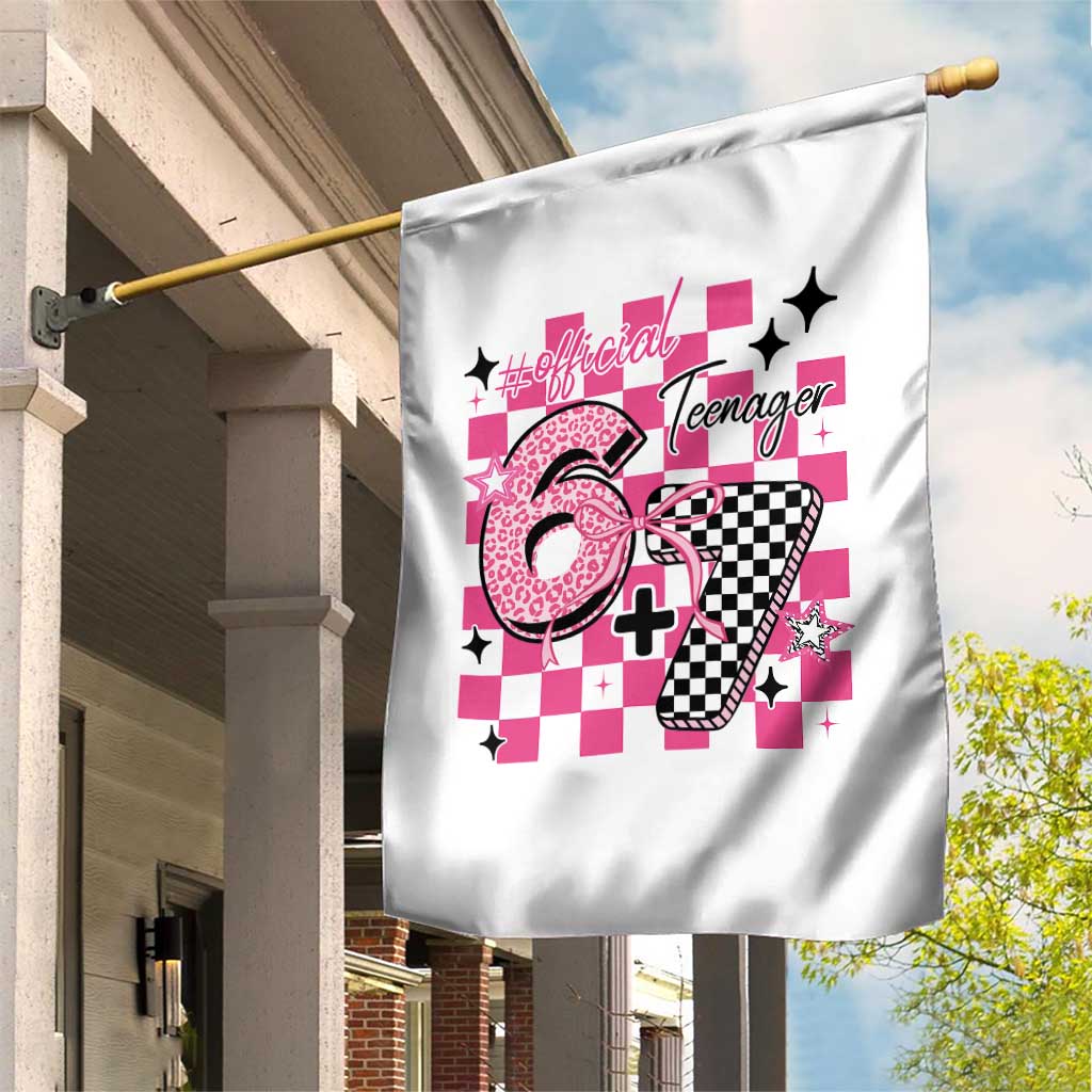 Funny 13th Birthday Official Teenager Garden Flag 6+7 13 Year Old Kids Girls Pink Checkered 67 Meme TS10 Print Your Wear