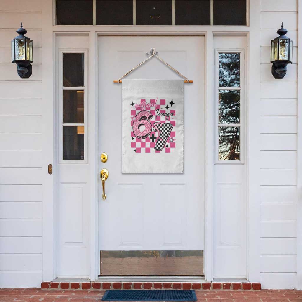 Funny 13th Birthday Official Teenager Garden Flag 6+7 13 Year Old Kids Girls Pink Checkered 67 Meme TS10 Print Your Wear