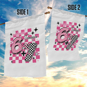 Funny 13th Birthday Official Teenager Garden Flag 6+7 13 Year Old Kids Girls Pink Checkered 67 Meme TS10 Print Your Wear