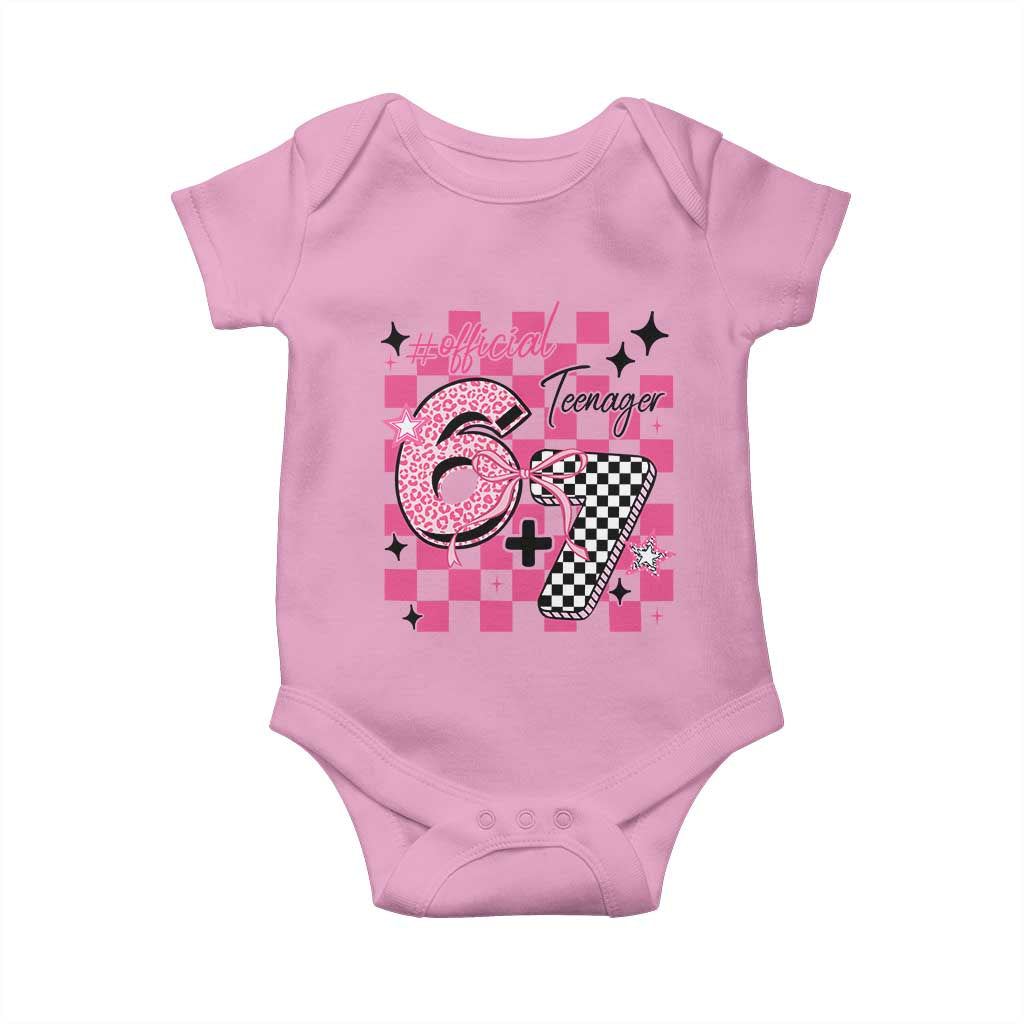Funny 13th Birthday Official Teenager Baby Onesie 6+7 13 Year Old Kids Girls Pink Checkered 67 Meme TS10 Light Pink Print Your Wear