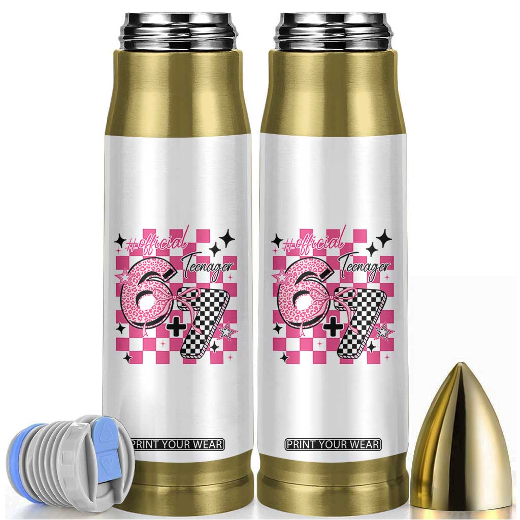 Funny 13th Birthday Official Teenager Bullet Tumbler 6+7 13 Year Old Kids Girls Pink Checkered 67 Meme TS10 White Print Your Wear