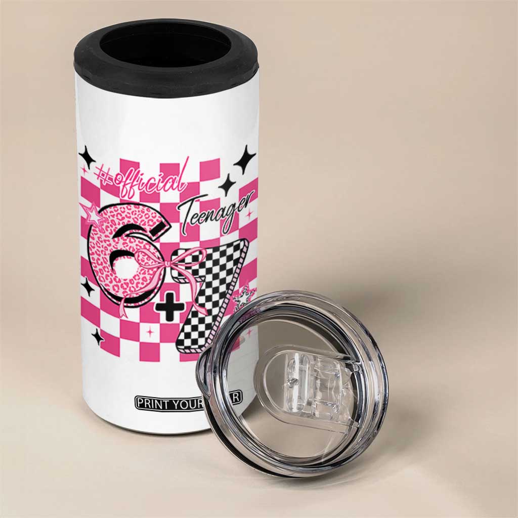 Funny 13th Birthday Official Teenager 4 in 1 Can Cooler Tumbler 6+7 13 Year Old Kids Girls Pink Checkered 67 Meme TS10 Print Your Wear