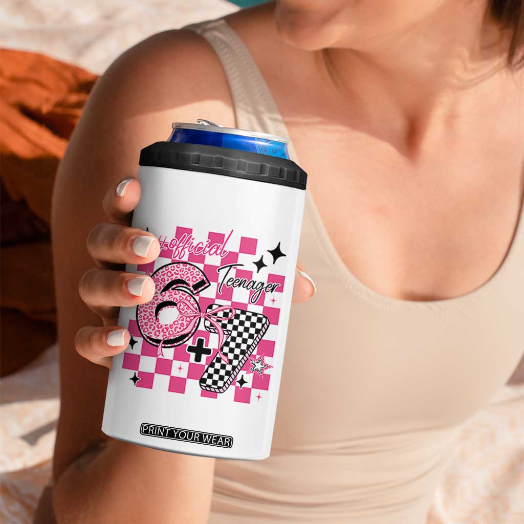 Funny 13th Birthday Official Teenager 4 in 1 Can Cooler Tumbler 6+7 13 Year Old Kids Girls Pink Checkered 67 Meme TS10 Print Your Wear