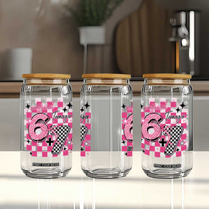 Funny 13th Birthday Official Teenager Glass Can 6+7 13 Year Old Kids Girls Pink Checkered 67 Meme TS10 Print Your Wear