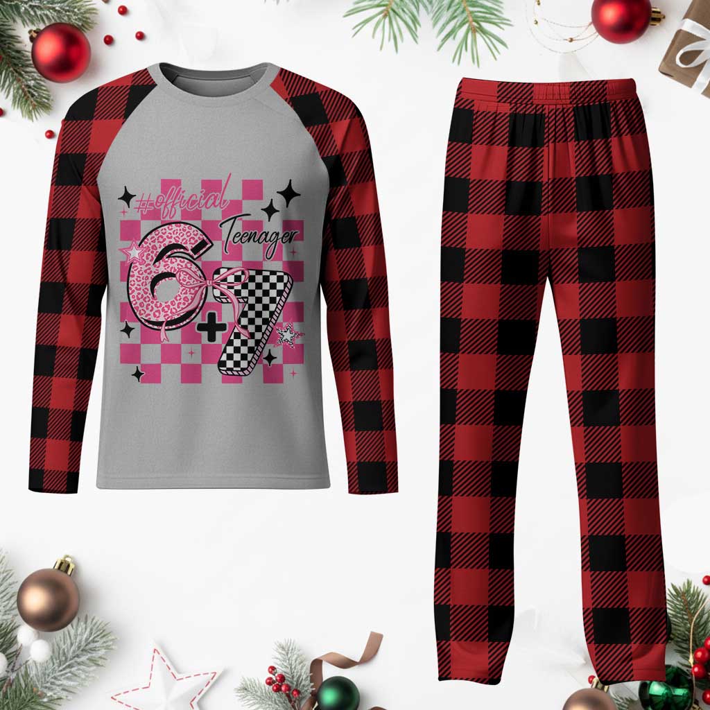 Funny 13th Birthday Official Teenager Plaid Pajama Set 6+7 13 Year Old Kids Girls Pink Checkered 67 Meme TS10 Buffalo Plaid Print Your Wear