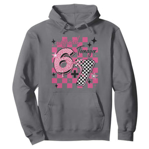 Funny 13th Birthday Official Teenager Hoodie 6+7 13 Year Old Kids Girls Pink Checkered 67 Meme TS10 Charcoal Print Your Wear