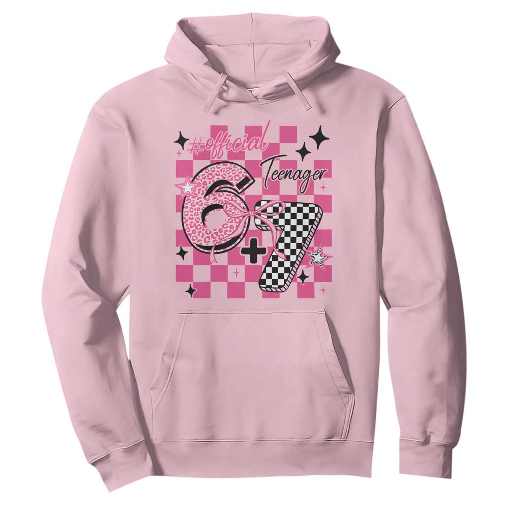 Funny 13th Birthday Official Teenager Hoodie 6+7 13 Year Old Kids Girls Pink Checkered 67 Meme TS10 Light Pink Print Your Wear