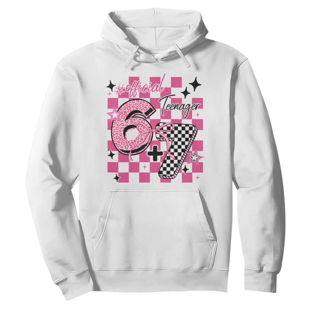 Funny 13th Birthday Official Teenager Hoodie 6+7 13 Year Old Kids Girls Pink Checkered 67 Meme TS10 White Print Your Wear