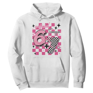 Funny 13th Birthday Official Teenager Hoodie 6+7 13 Year Old Kids Girls Pink Checkered 67 Meme TS10 White Print Your Wear