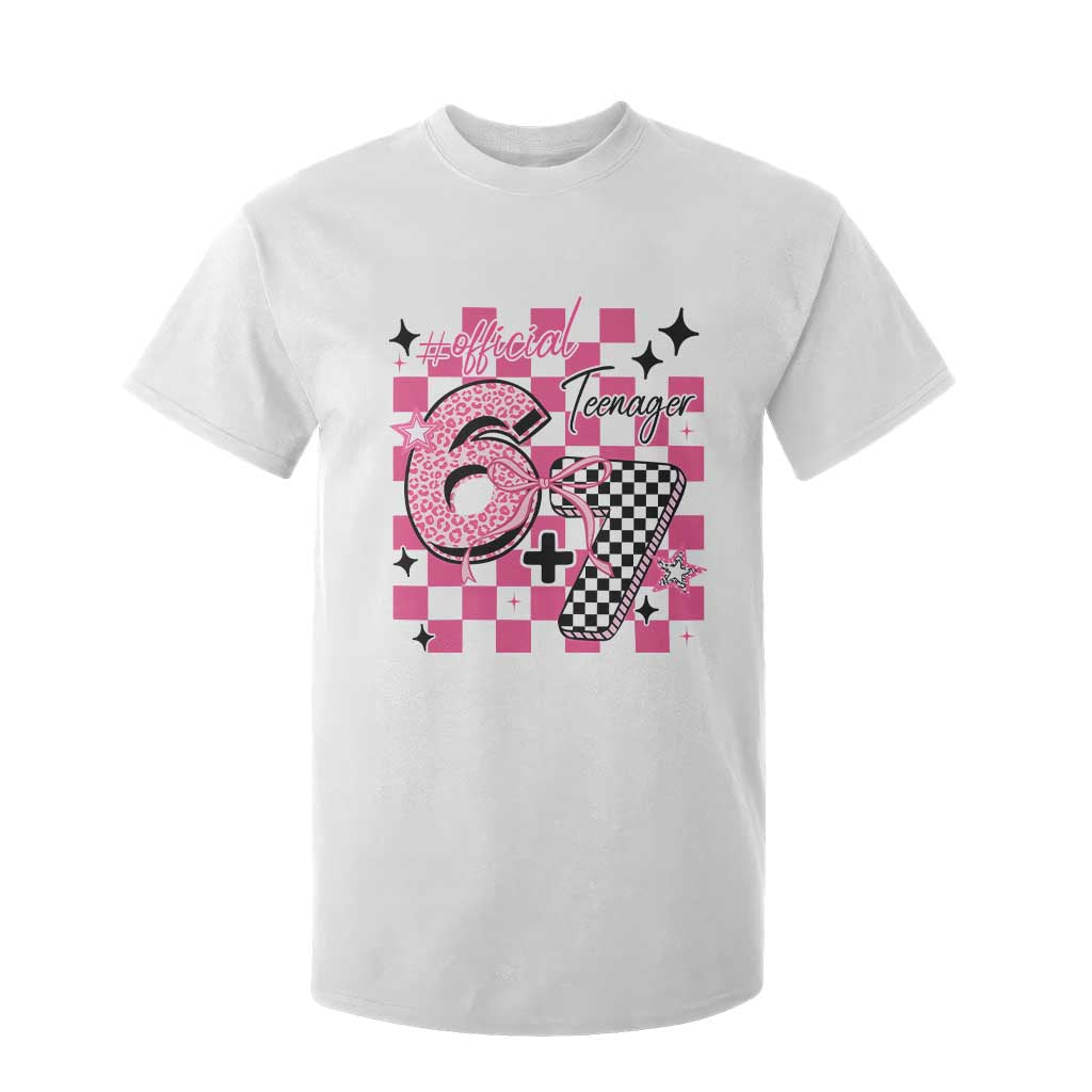 Funny 13th Birthday Official Teenager T Shirt For Kid 6+7 13 Year Old Kids Girls Pink Checkered 67 Meme TS10 White Print Your Wear