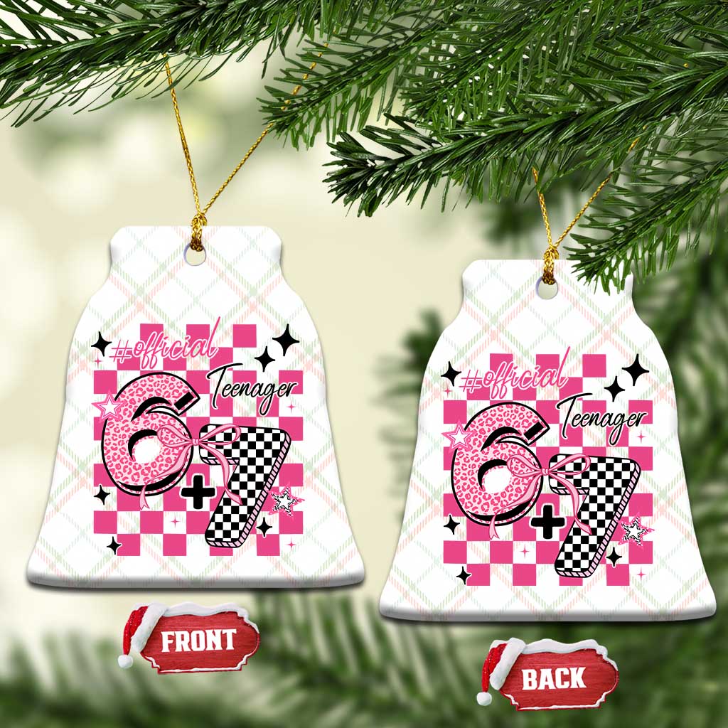 Funny 13th Birthday Official Teenager Ceramic Ornament 6+7 13 Year Old Kids Girls Pink Checkered 67 Meme TS10 Print Your Wear