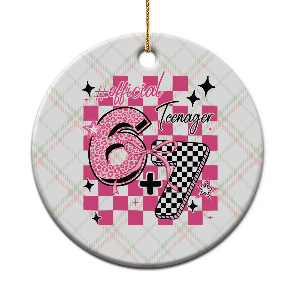Funny 13th Birthday Official Teenager Ceramic Ornament 6+7 13 Year Old Kids Girls Pink Checkered 67 Meme TS10 1pc Christmas Plaid Print Your Wear