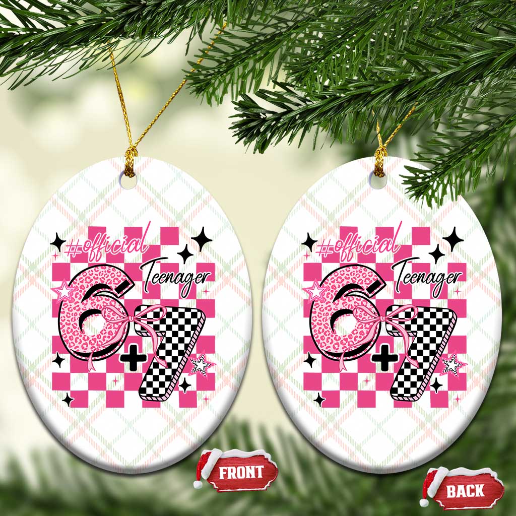 Funny 13th Birthday Official Teenager Ceramic Ornament 6+7 13 Year Old Kids Girls Pink Checkered 67 Meme TS10 Print Your Wear