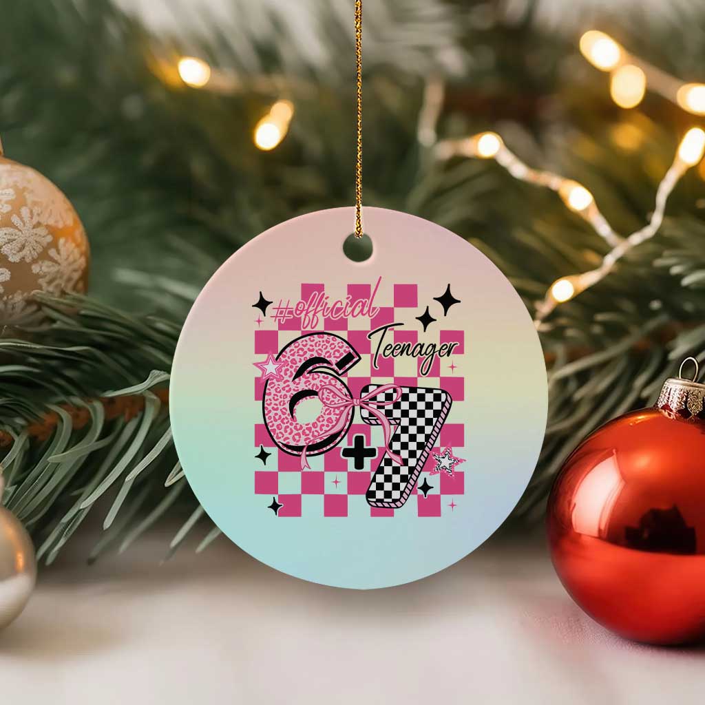 Funny 13th Birthday Official Teenager Ceramic Ornament 6+7 13 Year Old Kids Girls Pink Checkered 67 Meme TS10 1pc Pastel Print Your Wear