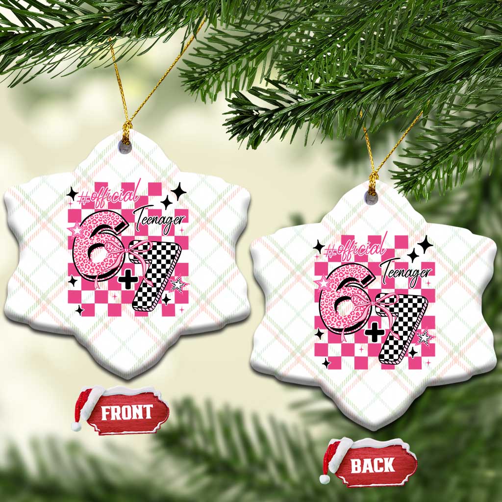 Funny 13th Birthday Official Teenager Ceramic Ornament 6+7 13 Year Old Kids Girls Pink Checkered 67 Meme TS10 Print Your Wear