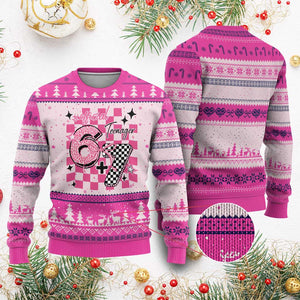 Funny 13th Birthday Official Teenager Ugly Christmas Sweater 6+7 13 Year Old Kids Girls Pink Checkered 67 Meme TS10 Hot Pink Print Your Wear