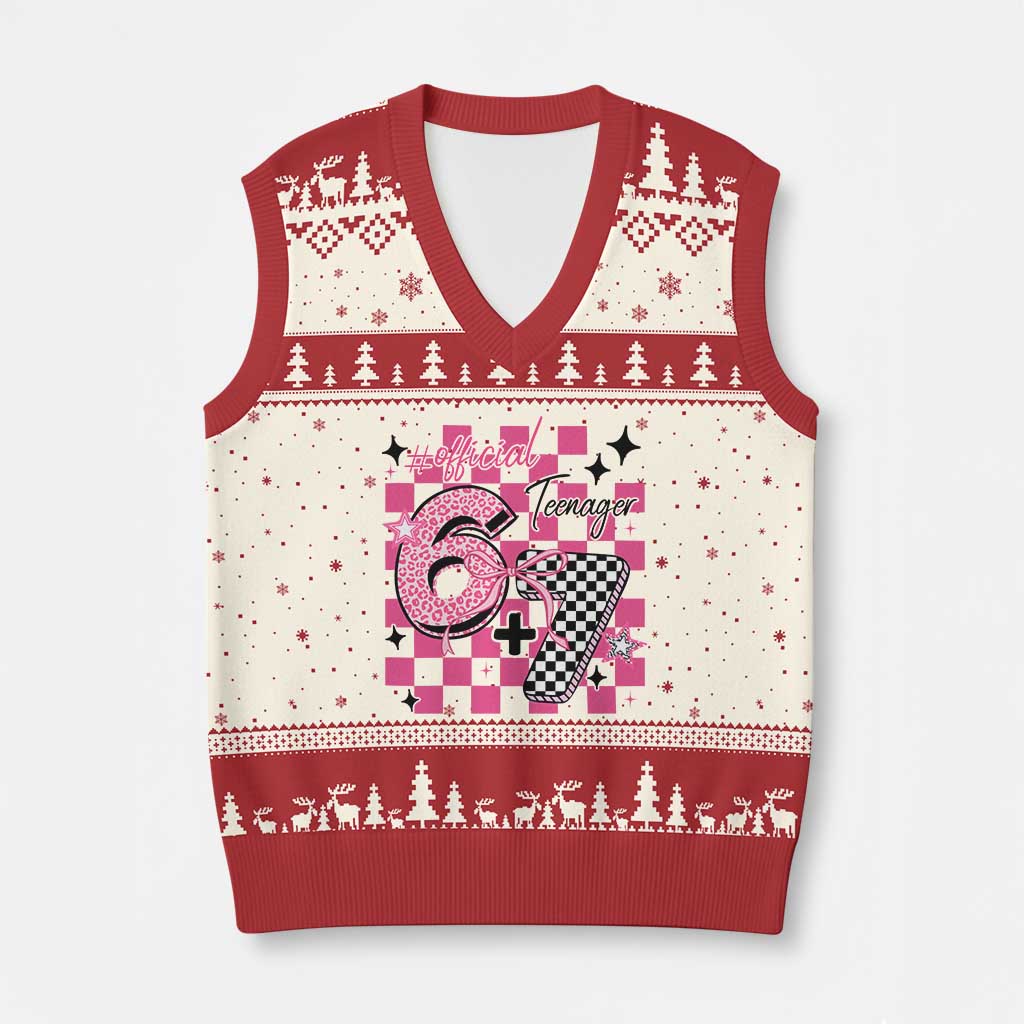 Funny 13th Birthday Official Teenager V-Neck Knit Sweater Vest 6+7 13 Year Old Kids Girls Pink Checkered 67 Meme TS10 Beige Red Print Your Wear