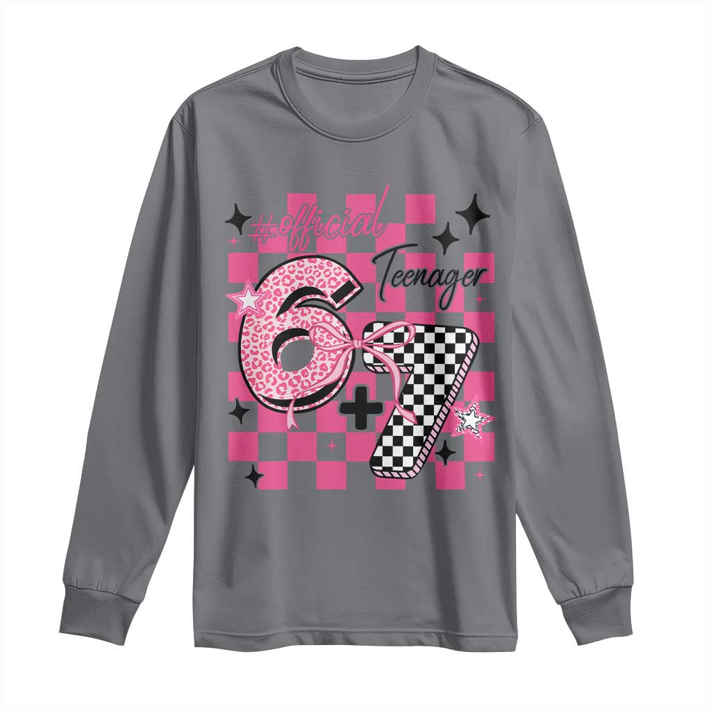 Funny 13th Birthday Official Teenager Long Sleeve Shirt 6+7 13 Year Old Kids Girls Pink Checkered 67 Meme TS10 Charcoal Print Your Wear