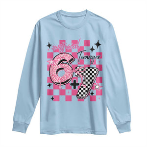 Funny 13th Birthday Official Teenager Long Sleeve Shirt 6+7 13 Year Old Kids Girls Pink Checkered 67 Meme TS10 Light Blue Print Your Wear