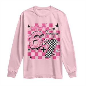 Funny 13th Birthday Official Teenager Long Sleeve Shirt 6+7 13 Year Old Kids Girls Pink Checkered 67 Meme TS10 Light Pink Print Your Wear