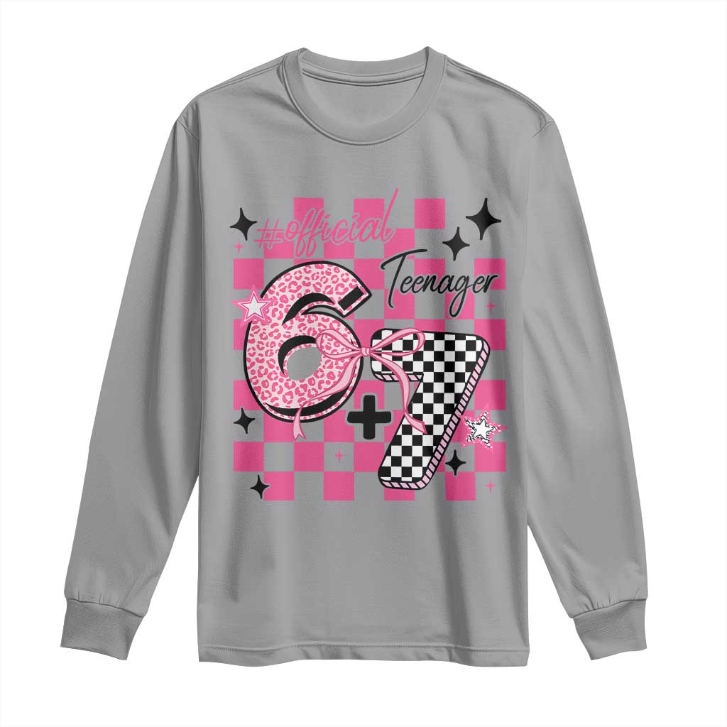Funny 13th Birthday Official Teenager Long Sleeve Shirt 6+7 13 Year Old Kids Girls Pink Checkered 67 Meme TS10 Sport Gray Print Your Wear