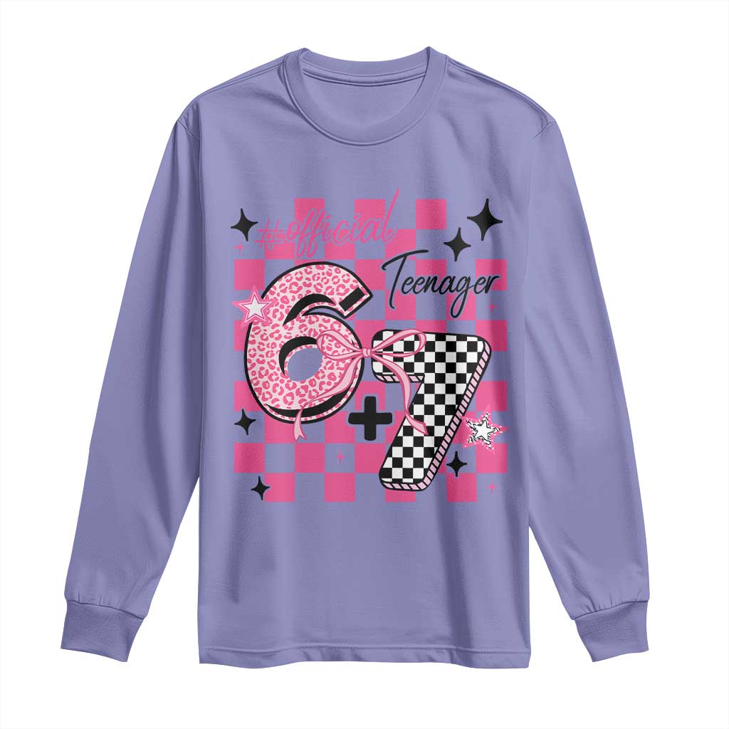 Funny 13th Birthday Official Teenager Long Sleeve Shirt 6+7 13 Year Old Kids Girls Pink Checkered 67 Meme TS10 Violet Print Your Wear