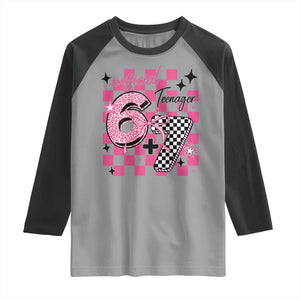 Funny 13th Birthday Official Teenager Raglan Shirt 6+7 13 Year Old Kids Girls Pink Checkered 67 Meme TS10 Sport Gray Black Print Your Wear