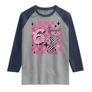 Funny 13th Birthday Official Teenager Raglan Shirt 6+7 13 Year Old Kids Girls Pink Checkered 67 Meme TS10 Sport Gray Navy Print Your Wear